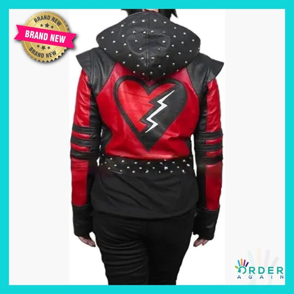 Hooded Leather Jacket Edgy Studded Villain Cosplay Costume Party Wear
